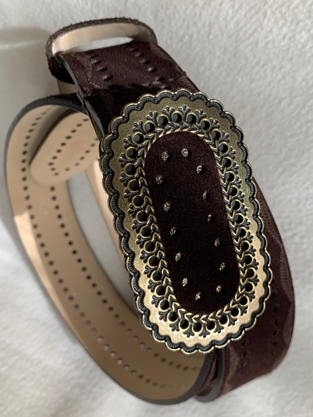 Brown Suede Oval Buckle Belt